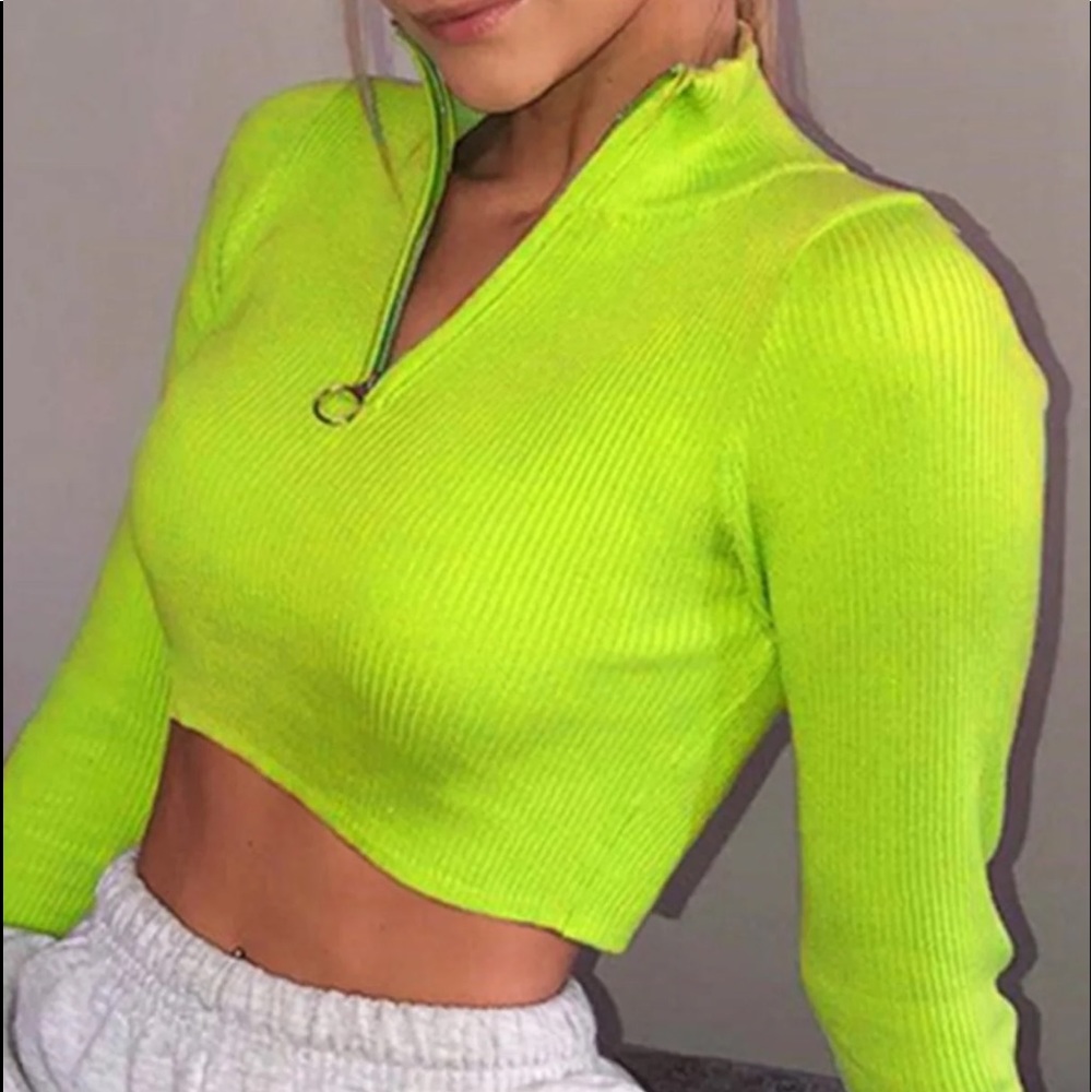 Zipper collar long sleeve top